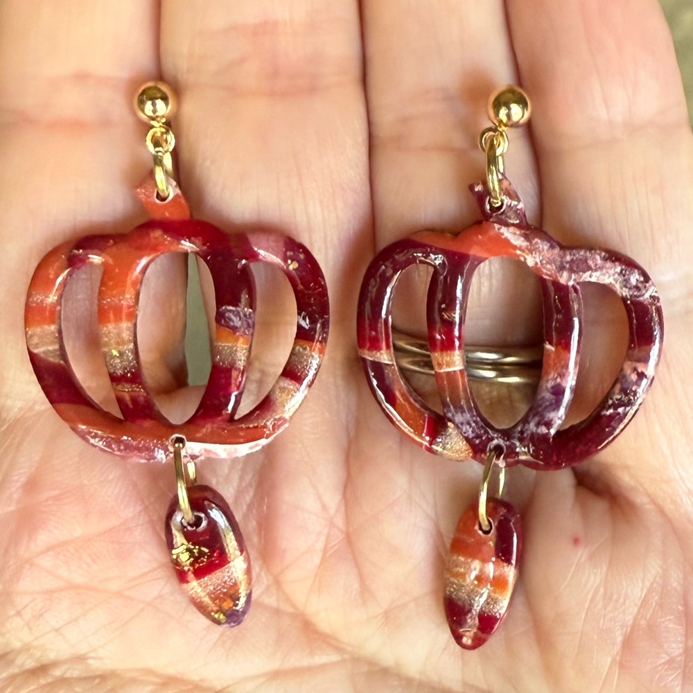 Handmade marble pumpkin earrings